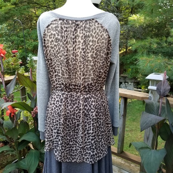 NWOT LOVE, ZOEY GRAY, SHEER CHEETAH BACK SHIRT - Picture 3 of 9